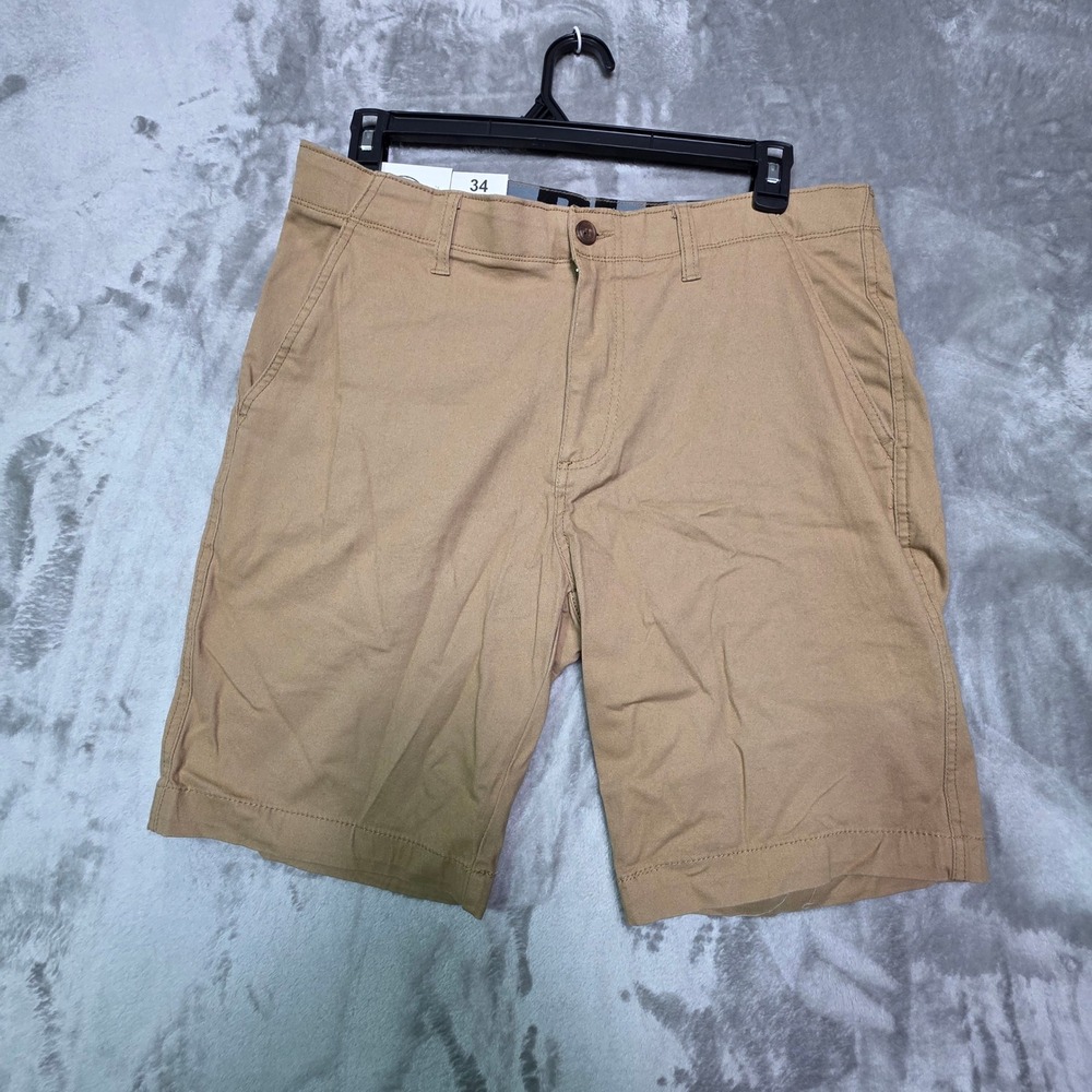 Plugg Men Boardwalk Tan Stretch Flat Front Relaxed Fit Chino Shorts 34 P435801